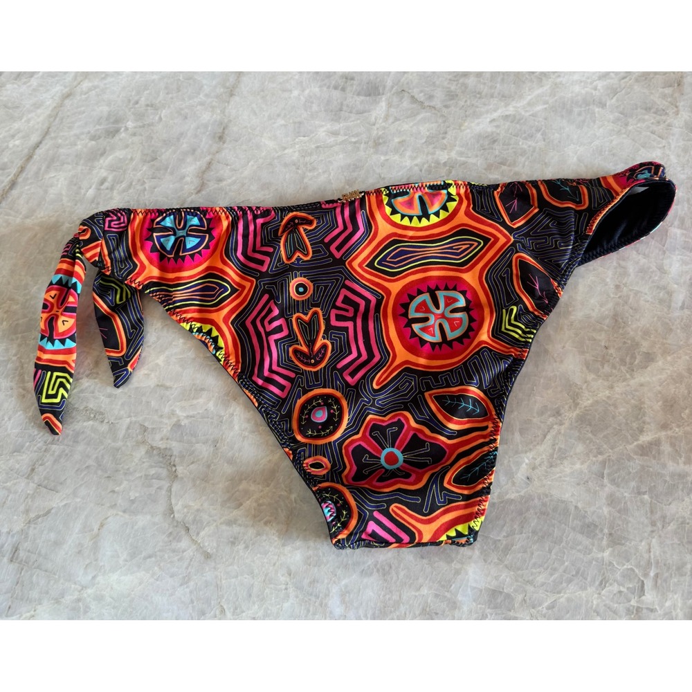 Phax Swimwear Tribal Mola Print Side Tie Bikini Bottom Multicolored Size M - Picture 2 of 4